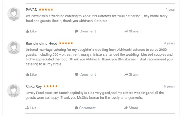 Rating  and   Reviews of Abhiruchi Caterers Wedding Catering