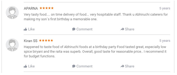 Ratings  and  Reviews of Abhiruchi Caterers Birthday Catering